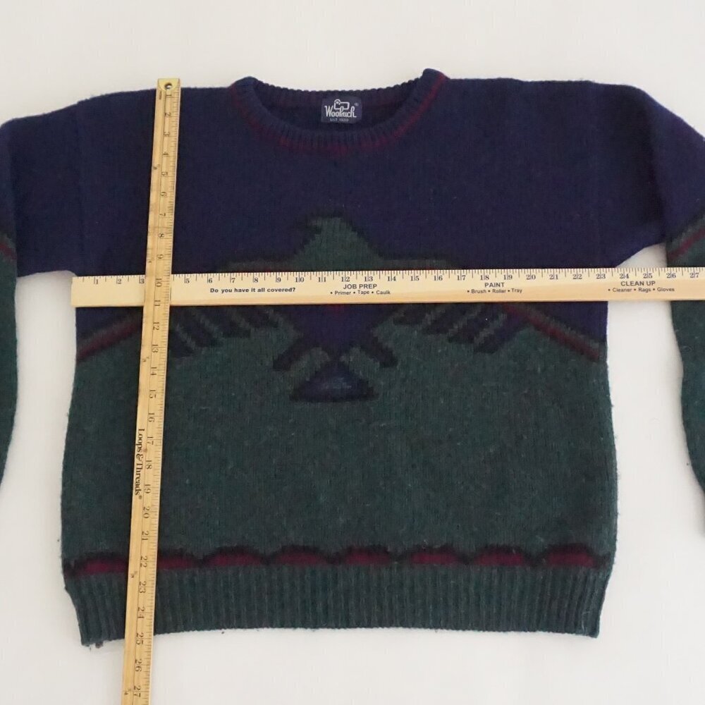 Vintage 90s' Woolrich Knit Sweater Navy Green Geometric Eclectic Grandpa Large - Picture 3 of 10